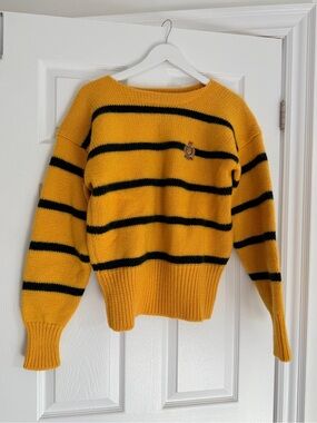 Vintage Polo Ralph Lauren Mustard Yellow Striped Crest Knit Sweater L